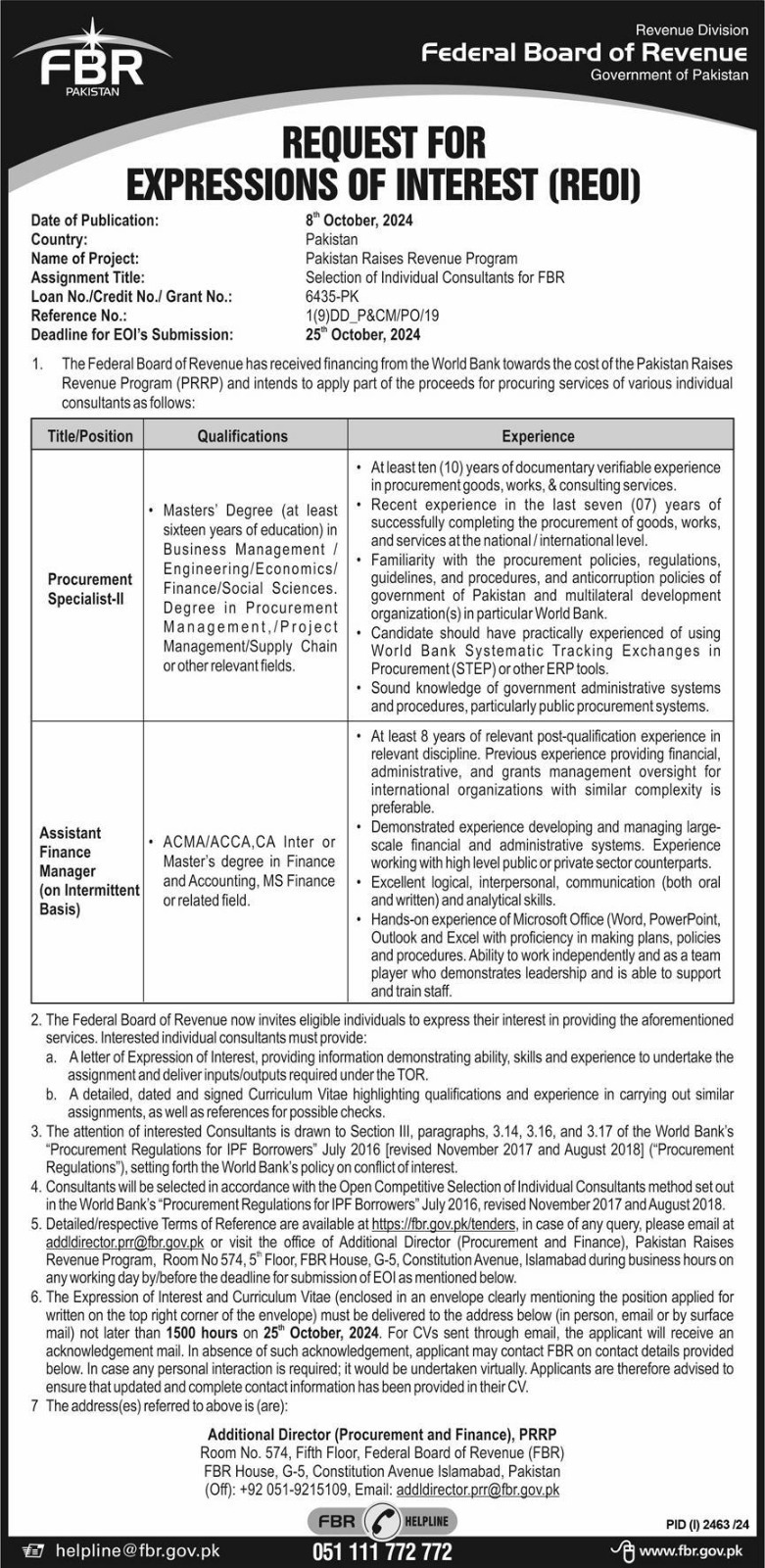 Federal Board of Revenue Jobs 2024