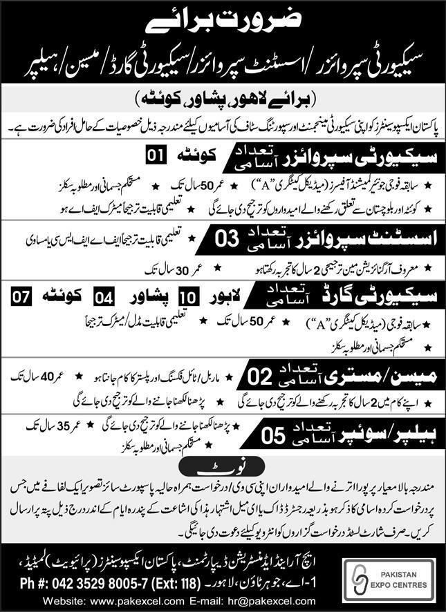 Pakistan Expo Centres Jobs 2024