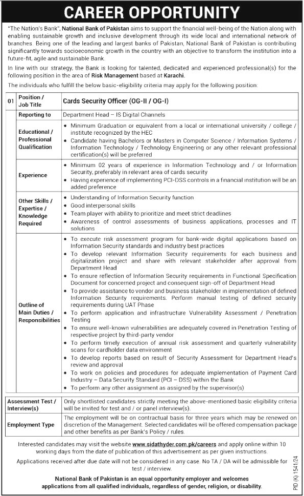 National Bank Of Pakistan Jobs 2024