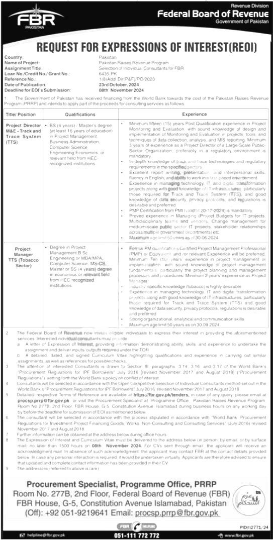 Federal Board of Revenue Jobs 2024