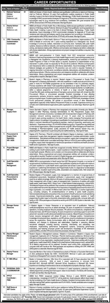 National TB Control Program Jobs 2024