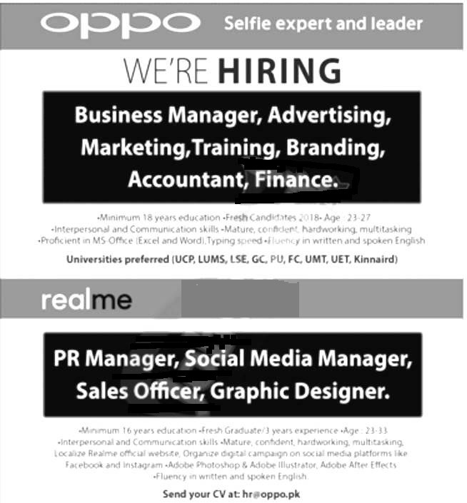 Oppo Managers & Sales Officer Jobs 2024