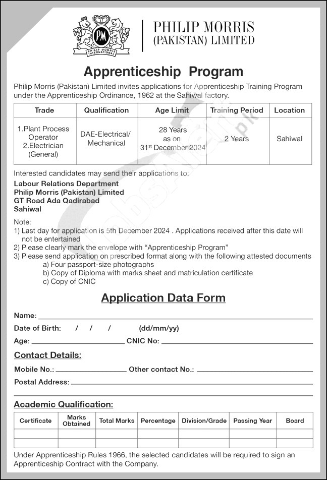 Philip Morris Pakistan Jobs 2024