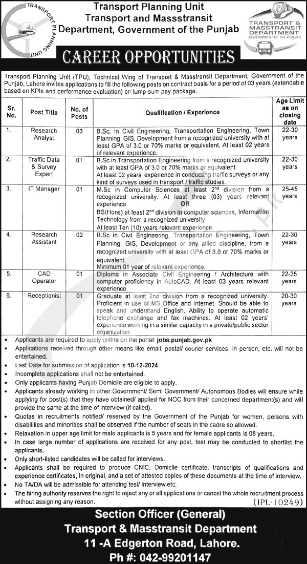 Transport Department Jobs 2024