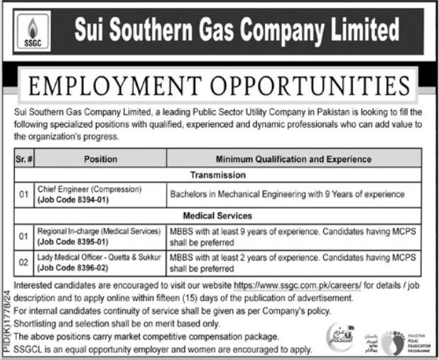 Sui Southern Gas Company Limited Jobs 2025
