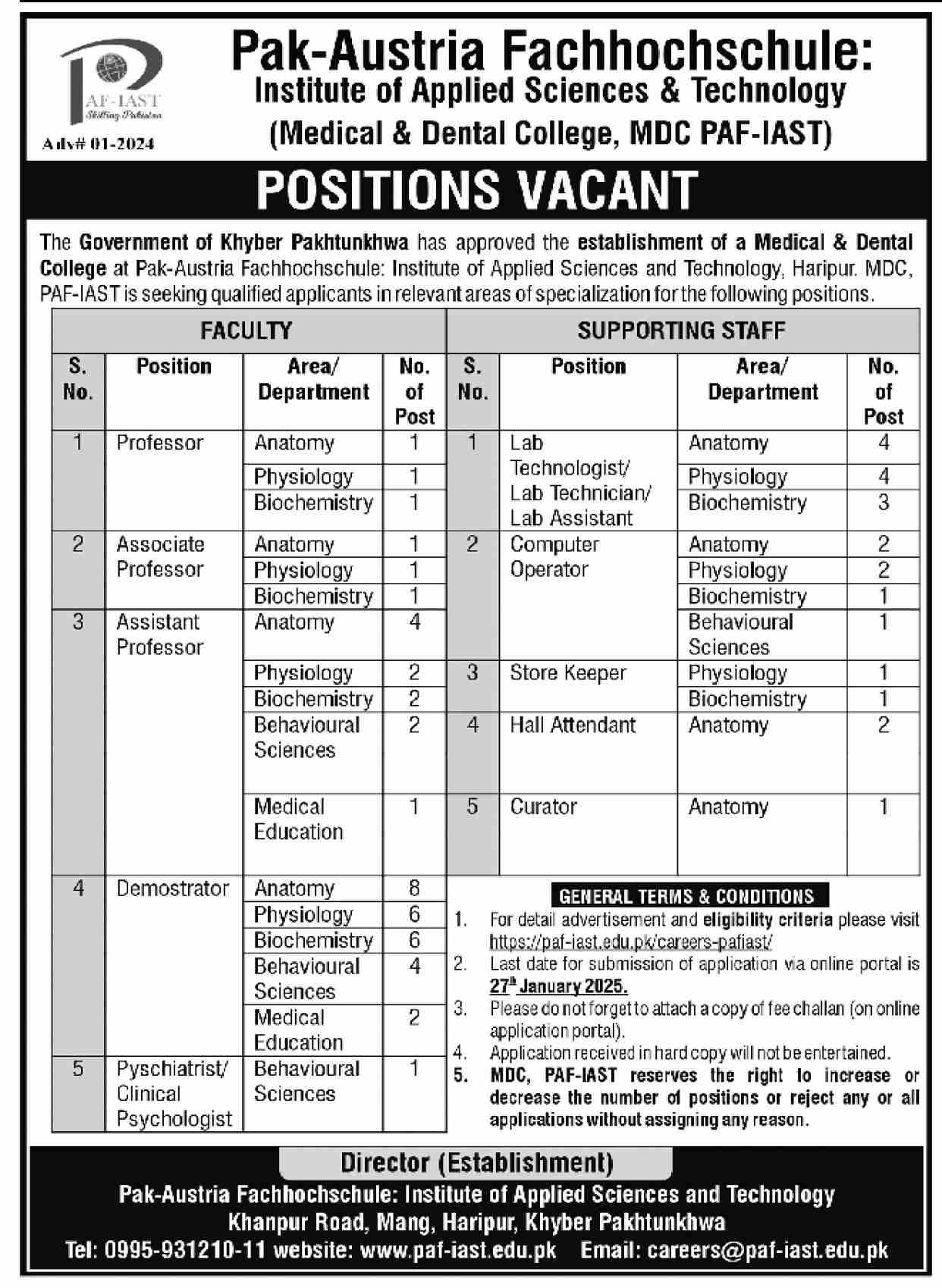 PAF Institute Of Applied Sciences Jobs 2025 