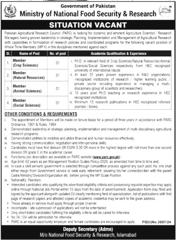 Ministry Of National Food Security Jobs 2024