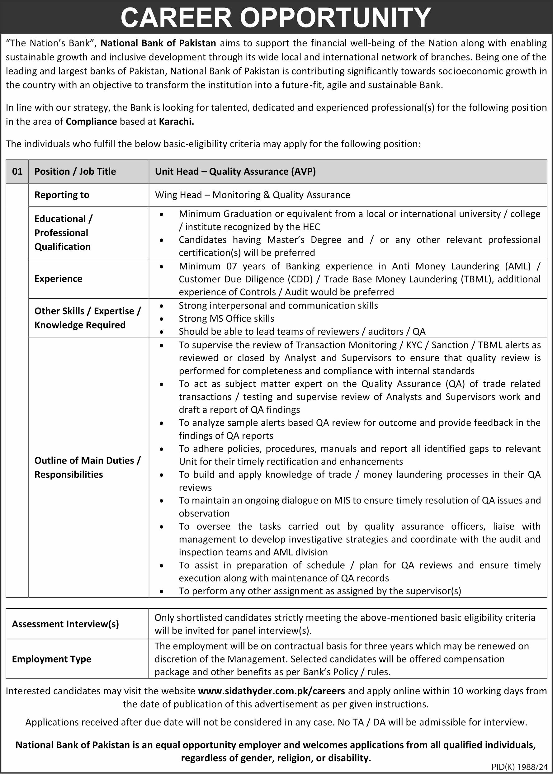 National Bank Of Pakistan Jobs 2025 Say Job City