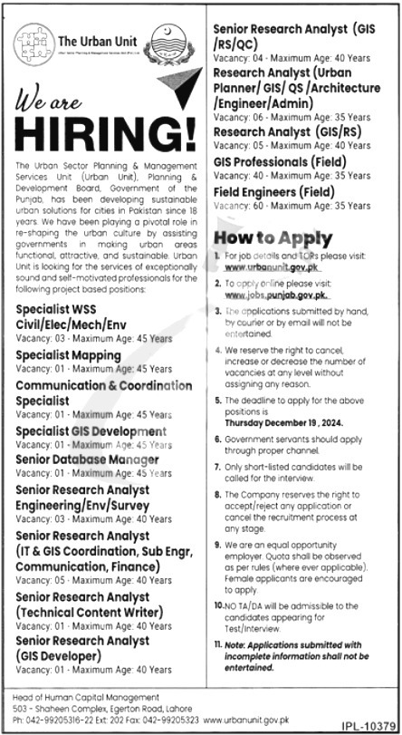 Government Urban Unit Jobs 2024