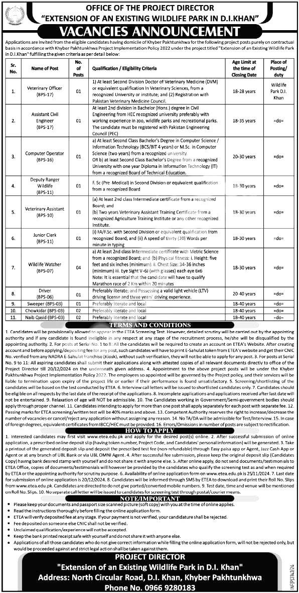 Wildlife Department KPK Jobs 2024