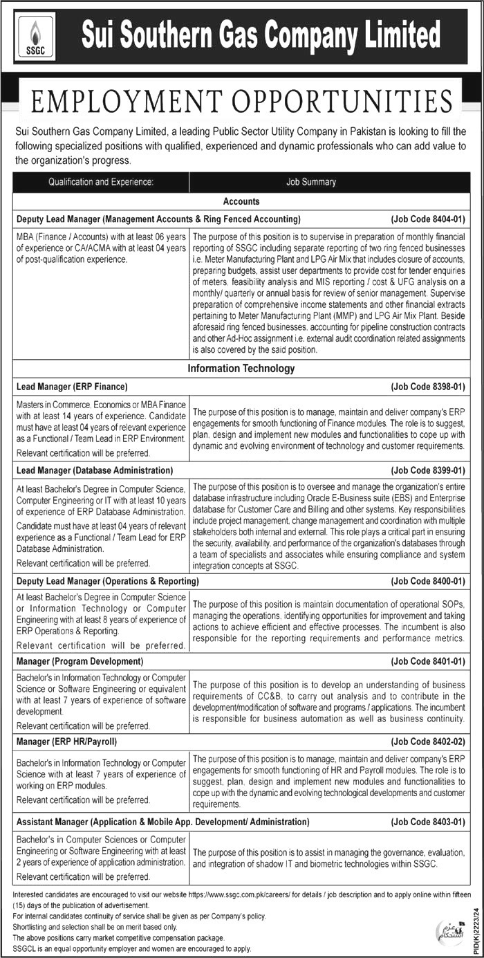 Sui Southern Gas Company Jobs 2025