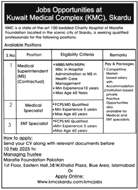 Medical Complex KMC Jobs 2025
