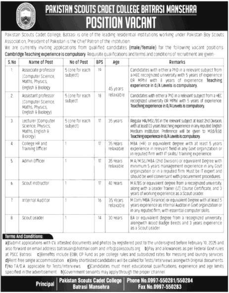 Scouts Cadet College Jobs 2025