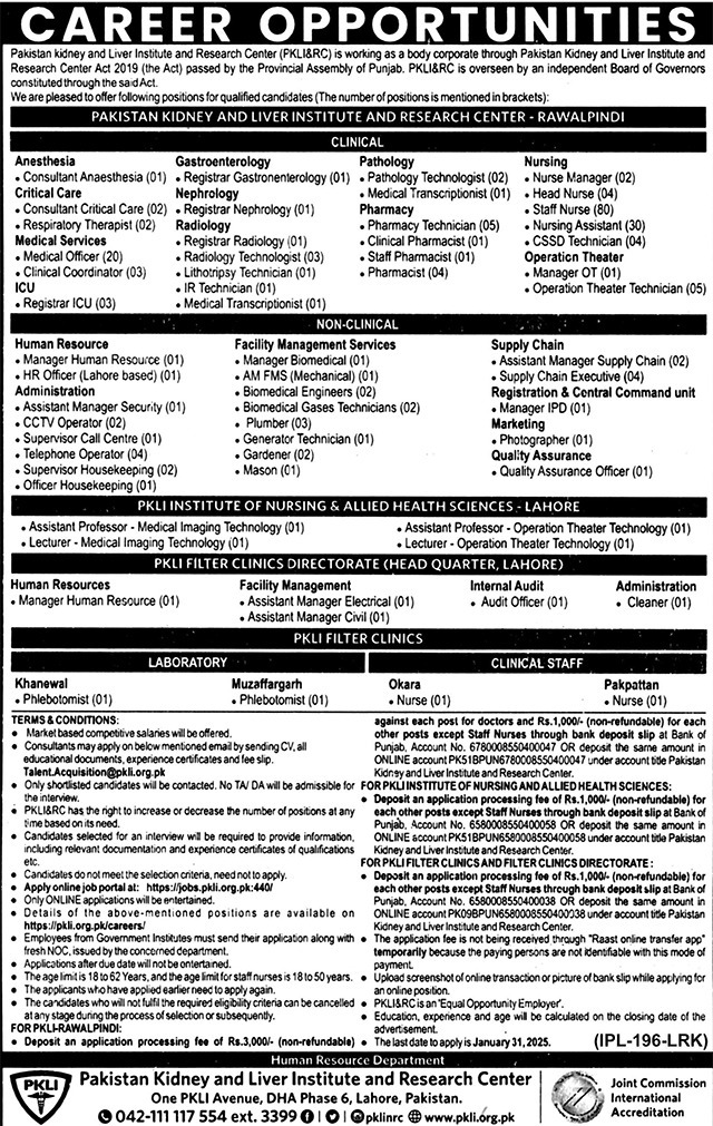 Kidney & Liver Institute & Research Centre Jobs 2025