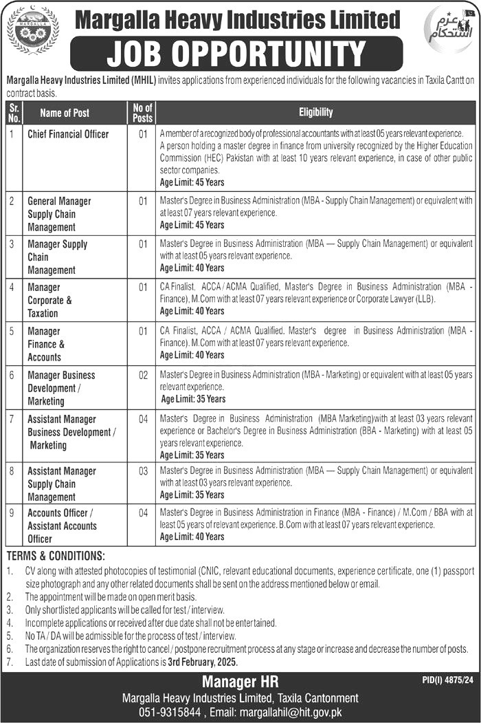 Margalla Heavy Industries Limited Jobs 2025