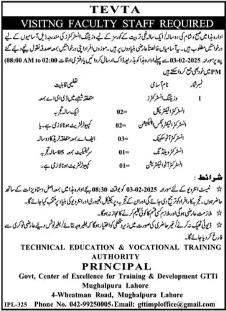 Technical Education & Vocational Training Authority Jobs 2025