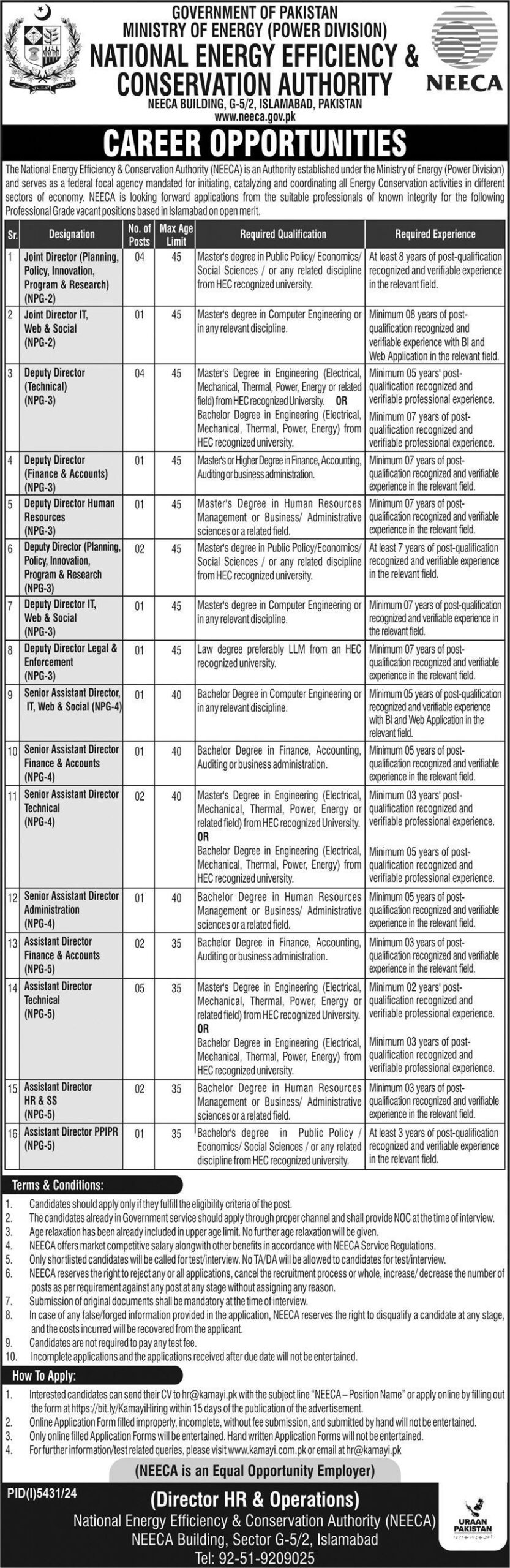 Ministry Of Energy NEECA Jobs 2025