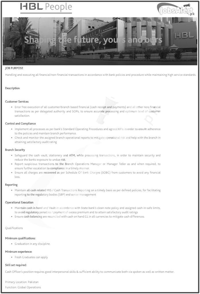 HBL Cash Officer Jobs 2025