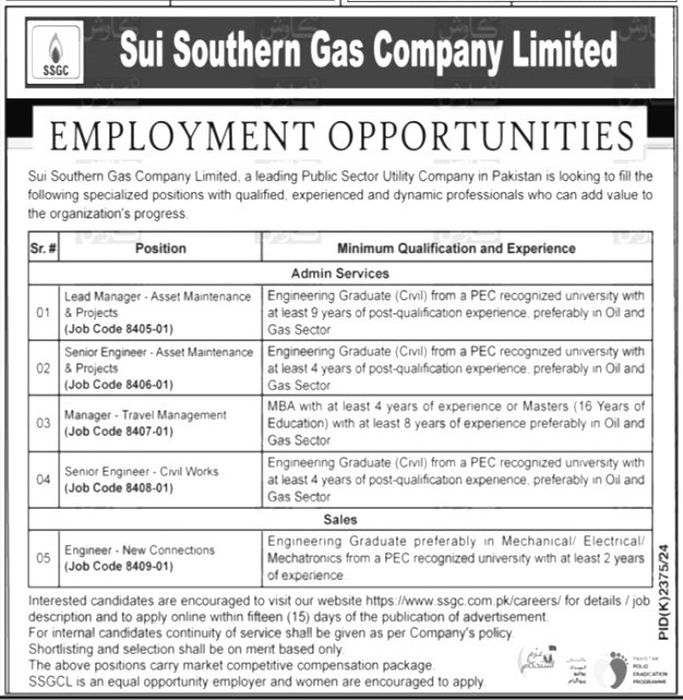 Sui Southern Gas Company Limited Jobs 2025