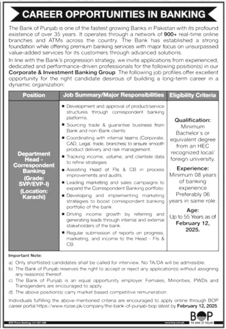 Bank Of Punjab Jobs 2025