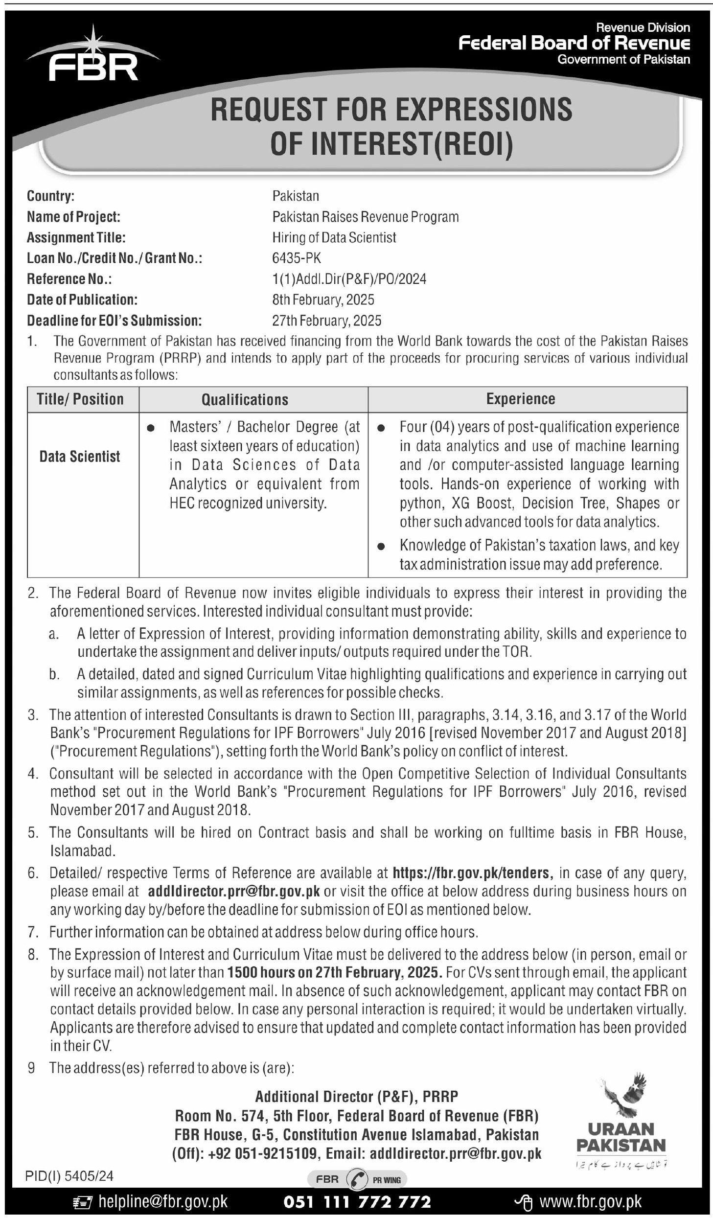 Federal Board Of Revenue Jobs 2025