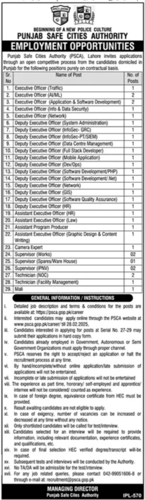 Punjab Safe Cities Authority Jobs 2025