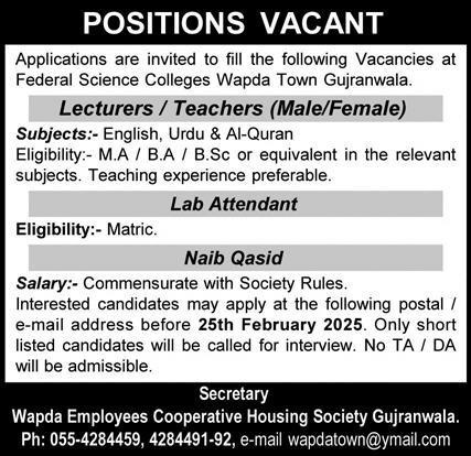 Federal Science College Jobs 2025