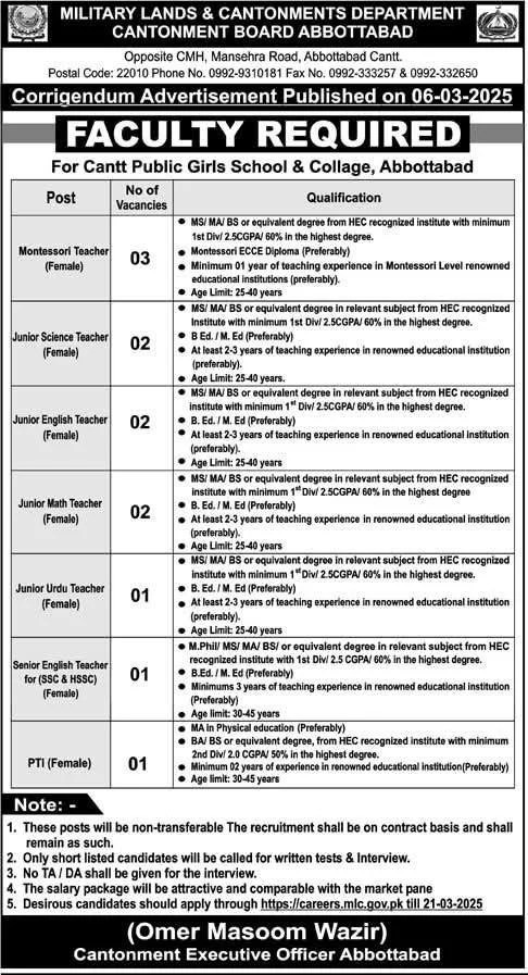 Military Lands Cantonment Jobs 2025