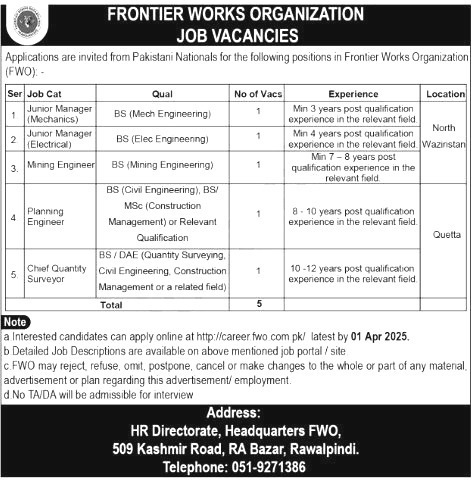 Frontier Works Organization Jobs 2025