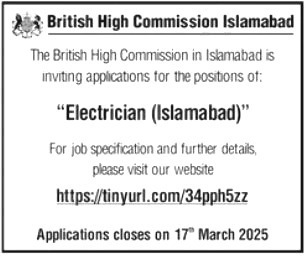 Electrician Required At British High Commission Jobs 2025