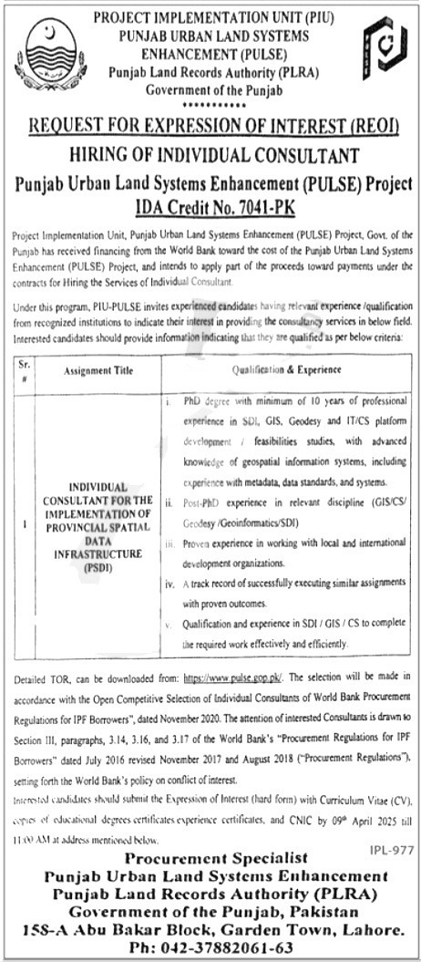 Punjab Land Record Authority Jobs 2025