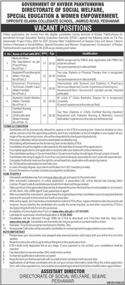 Directorate Of Social Welfare Jobs 2025