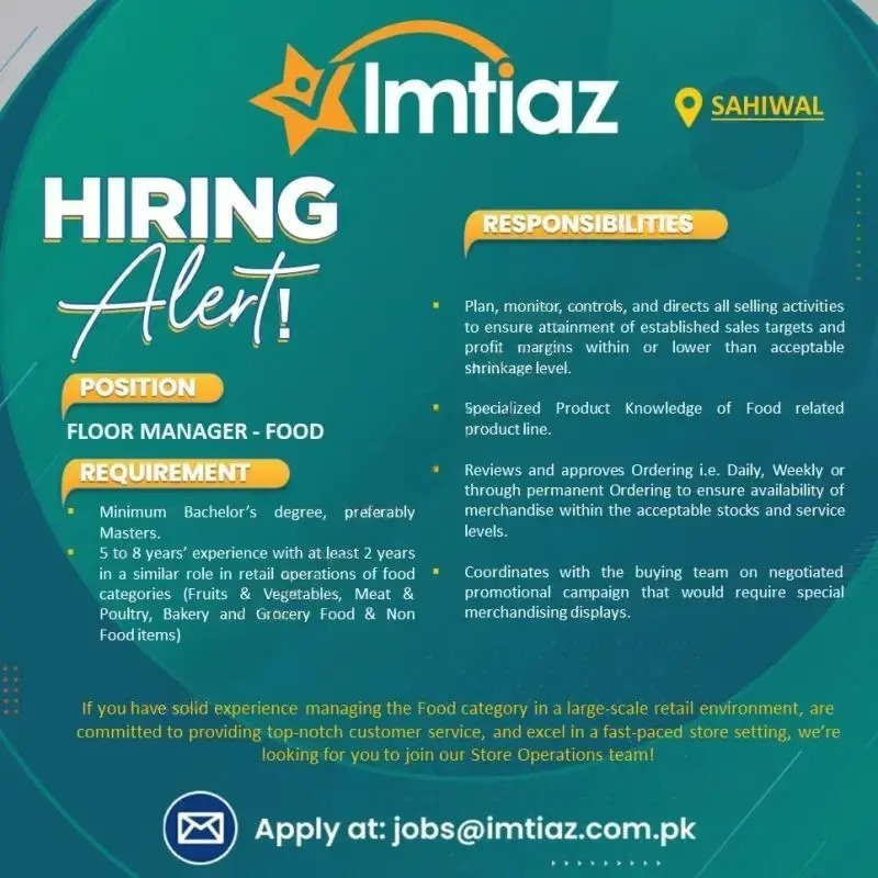 Imtiaz Super Market Jobs 2025
