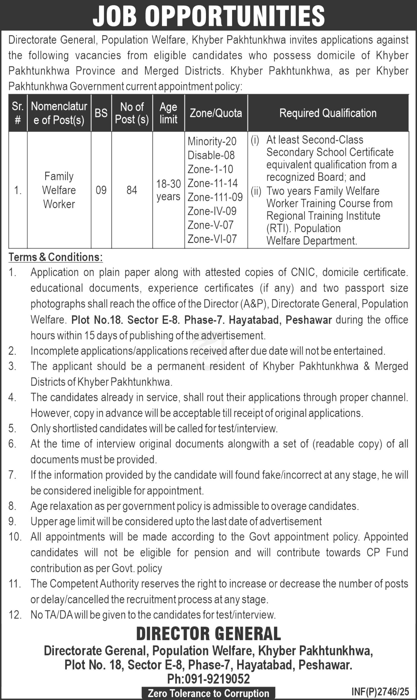 Population Welfare Department Jobs 2025