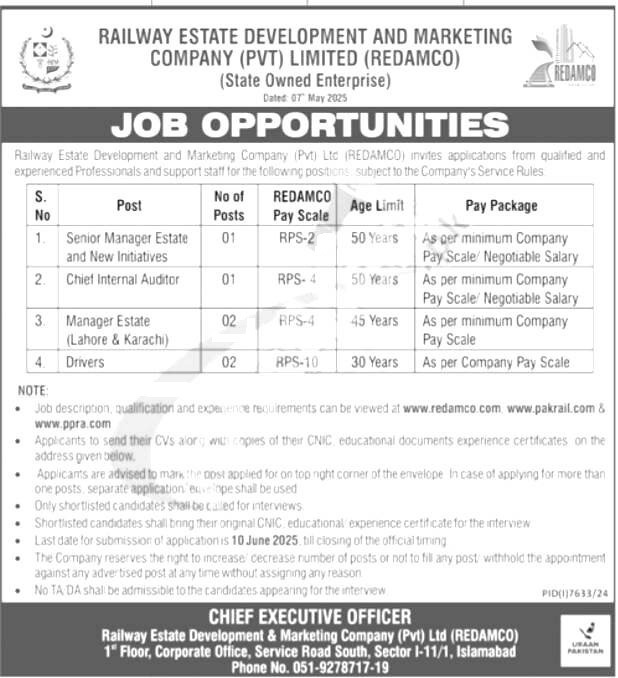 Railway Estate Development & Marketing Company Jobs 2025
