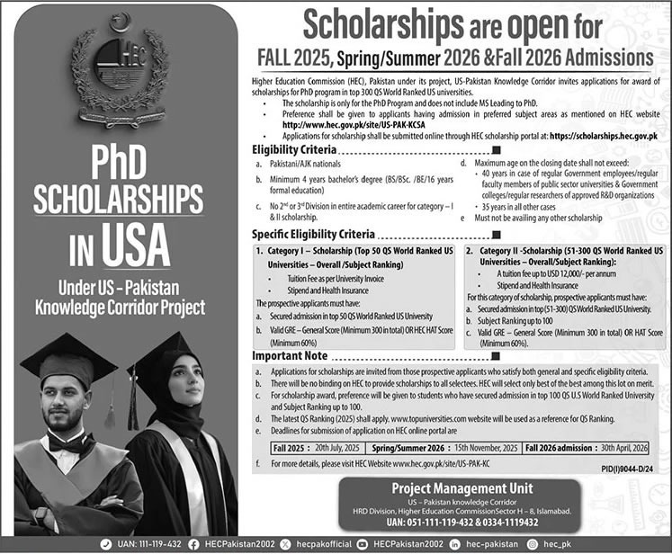 HEC Overseas PhD Scholarships 2025