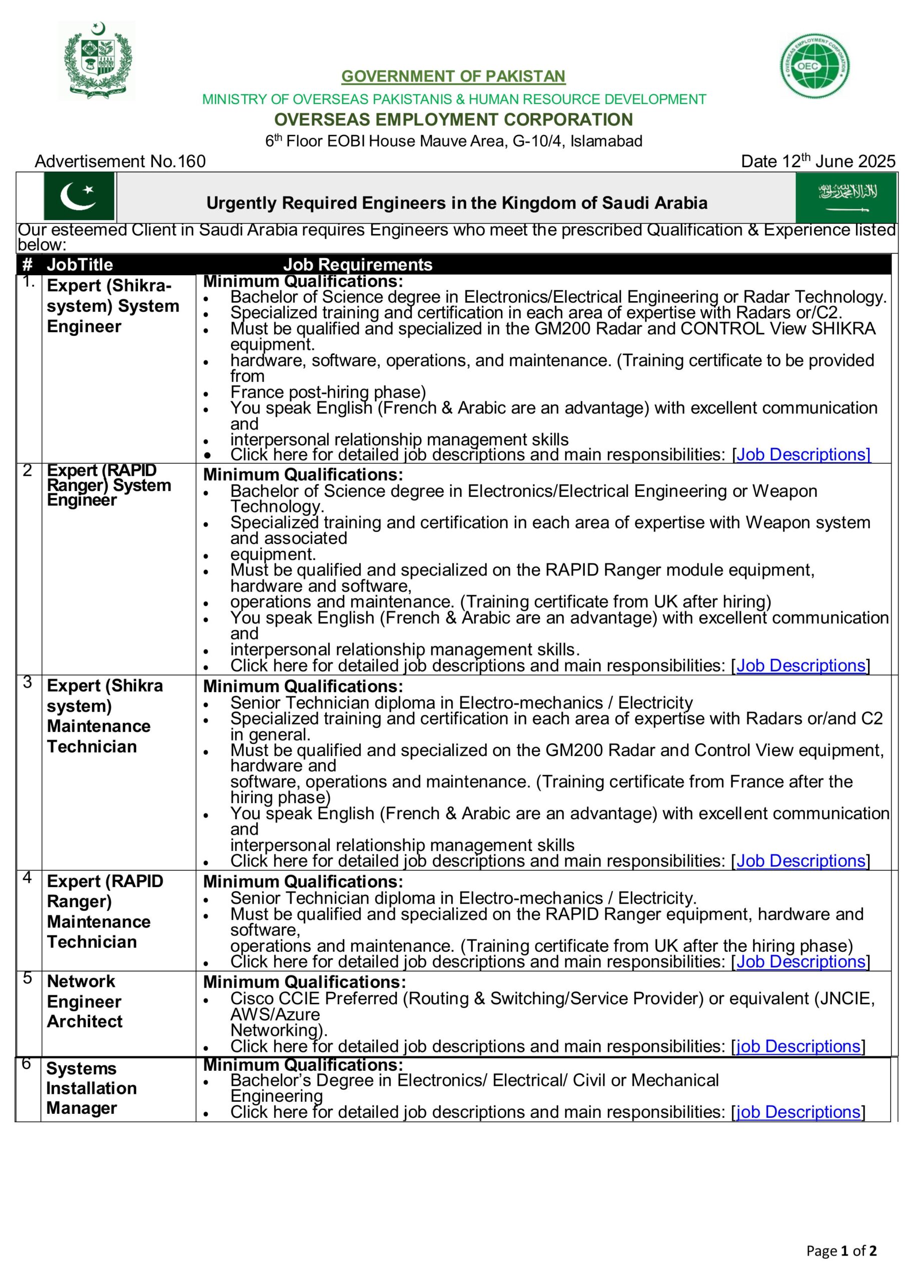 OEC Saudi Arabia Jobs 2025