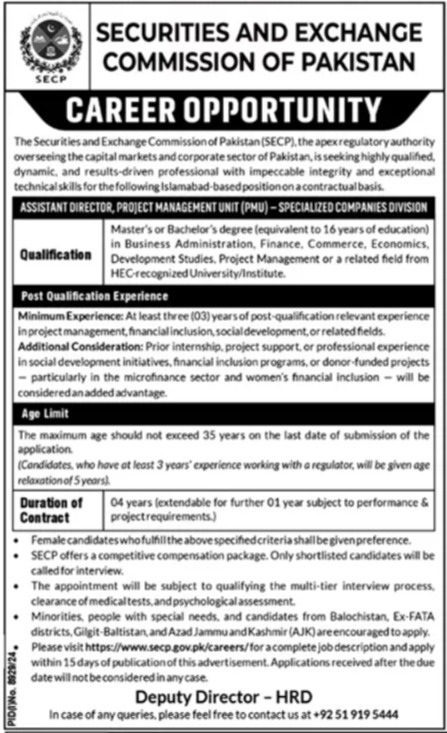Securities & Exchange Commission Of Pakistann Jobs 2025