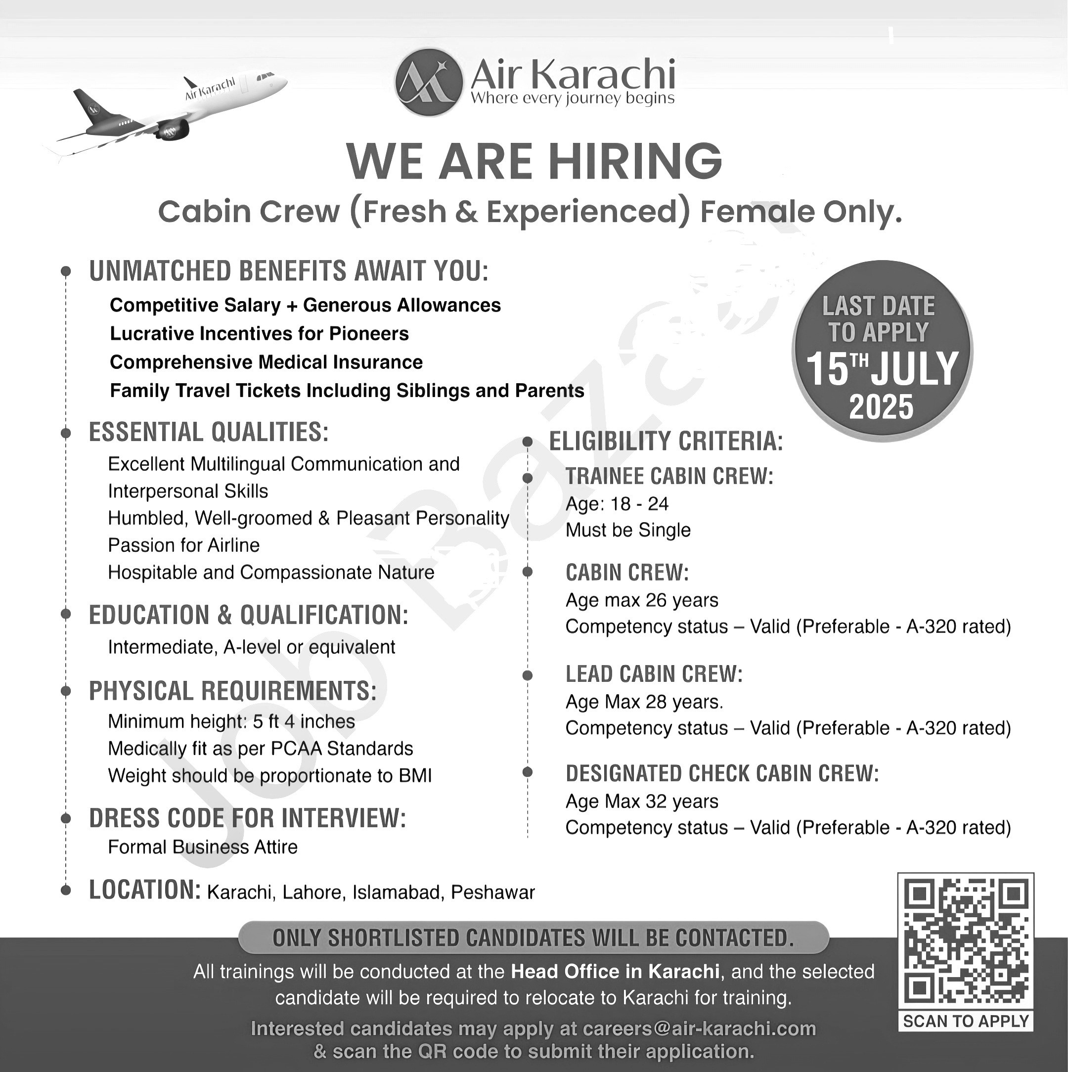 Air Karachi Female Cabin Crew Jobs 2025