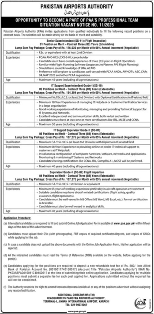 Pakistan Airports Authority Jobs 2025