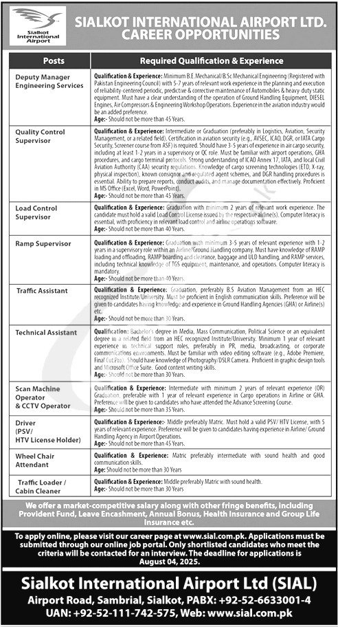 Sialkot International Airport Jobs 2025