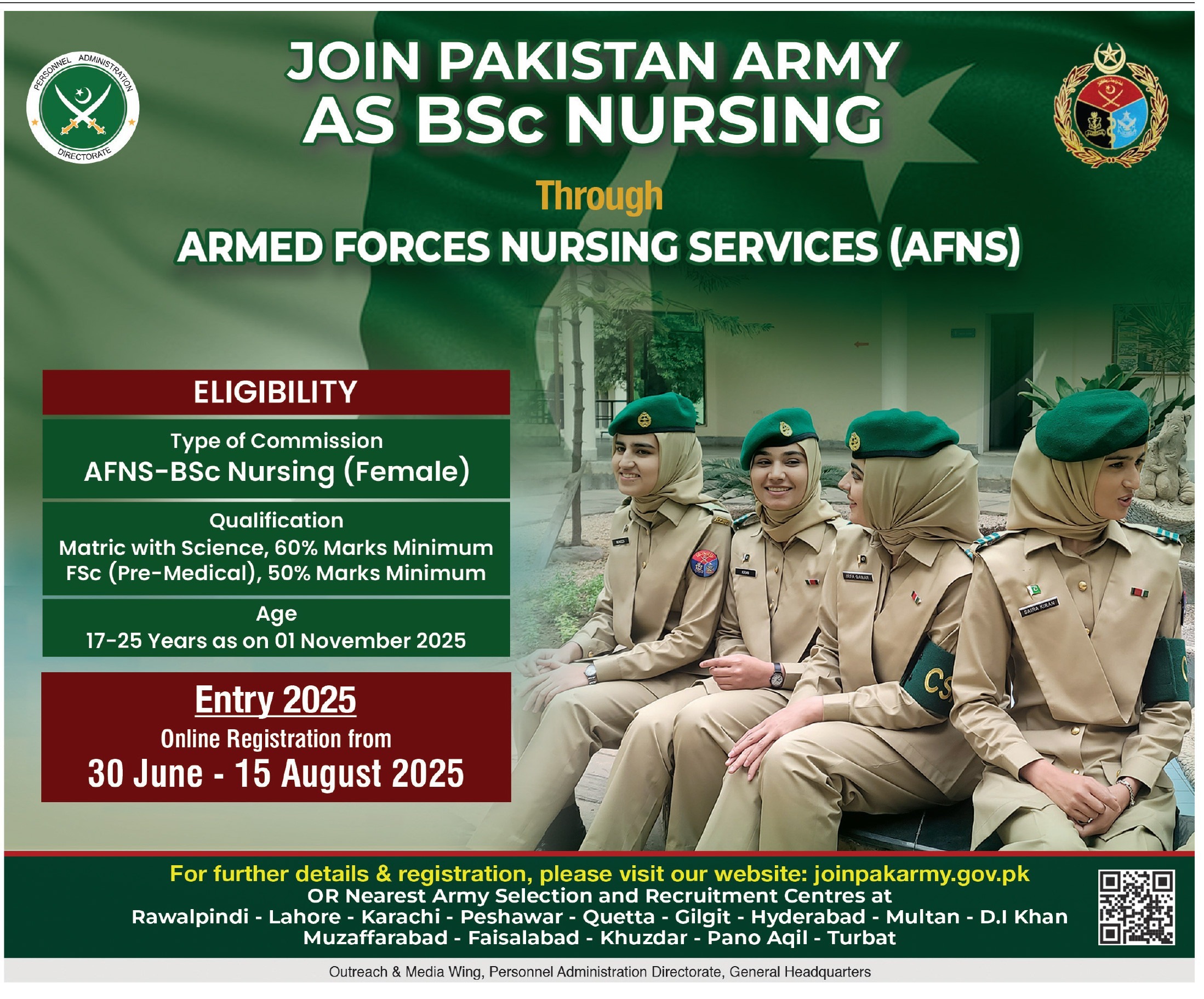 Pakistan Army As BSc Nursing Through AFNS 2025
