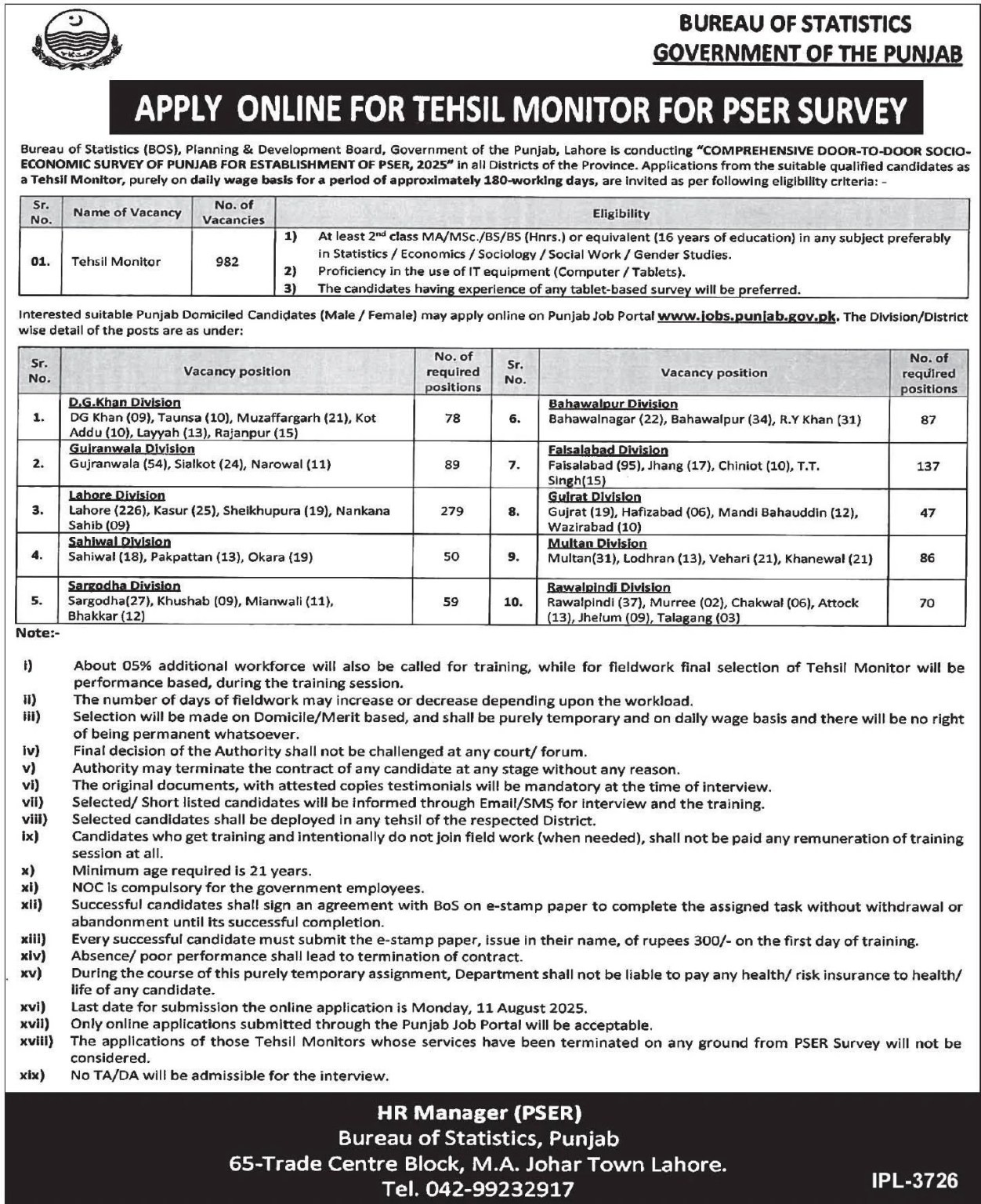 Bureau of Statistics Jobs Advertisement
