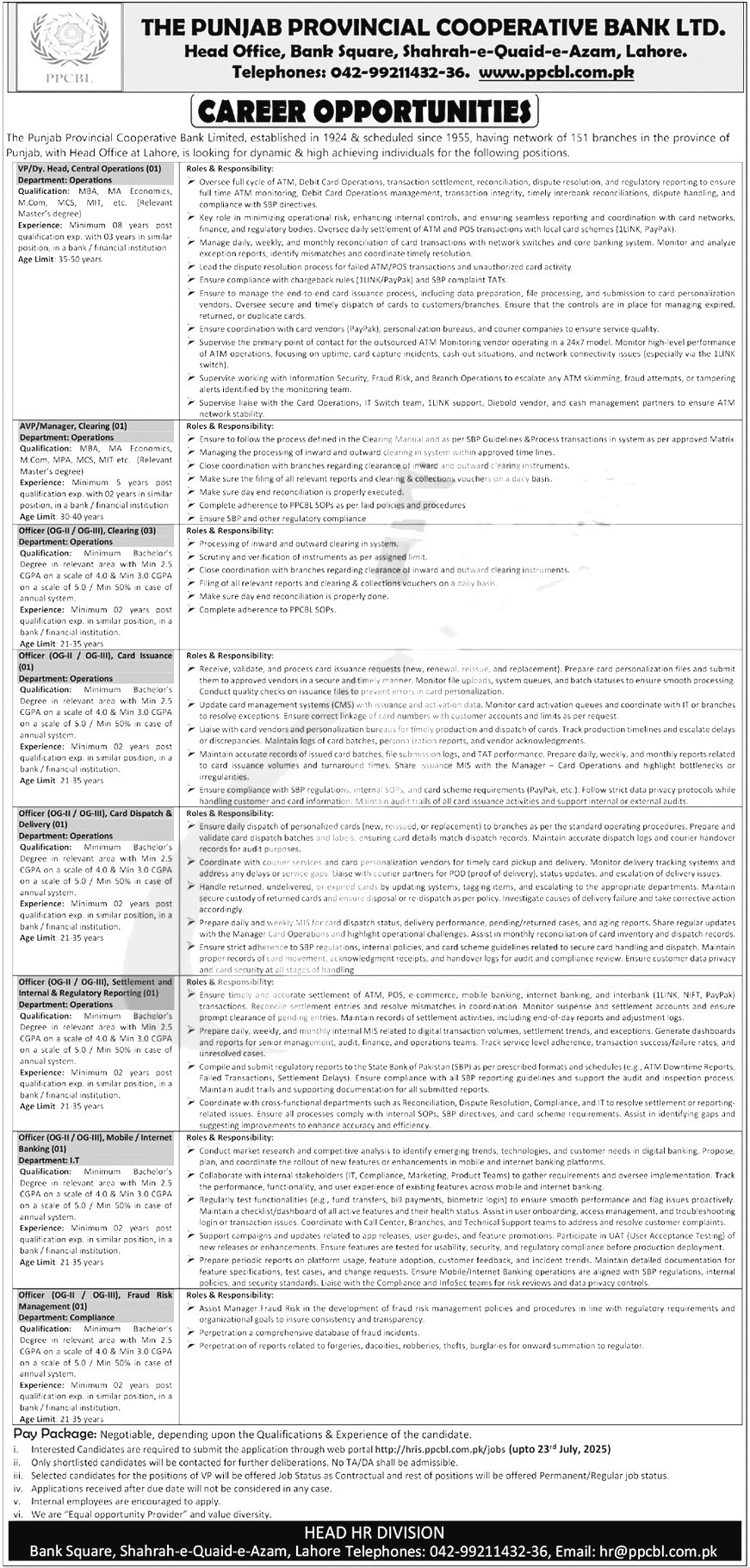 Provincial Cooperative Bank Jobs 2025