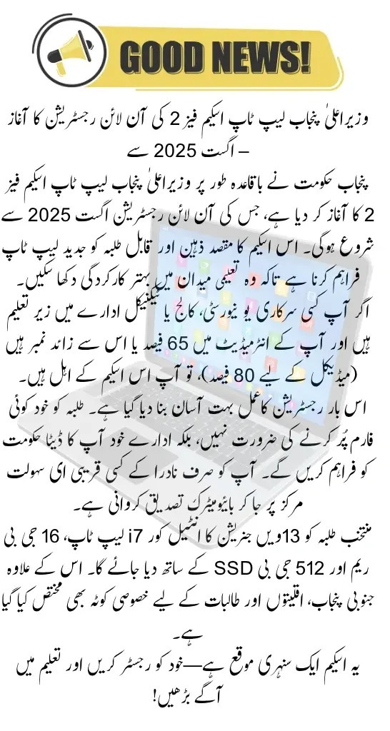 CM Punjab Laptop Scheme 2025 Advertisement