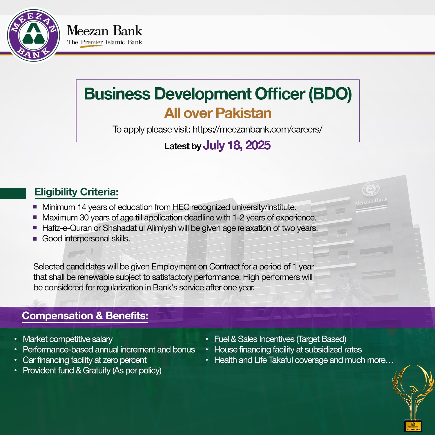Meezan Bank Announces Business Development Officer   Jobs 2025