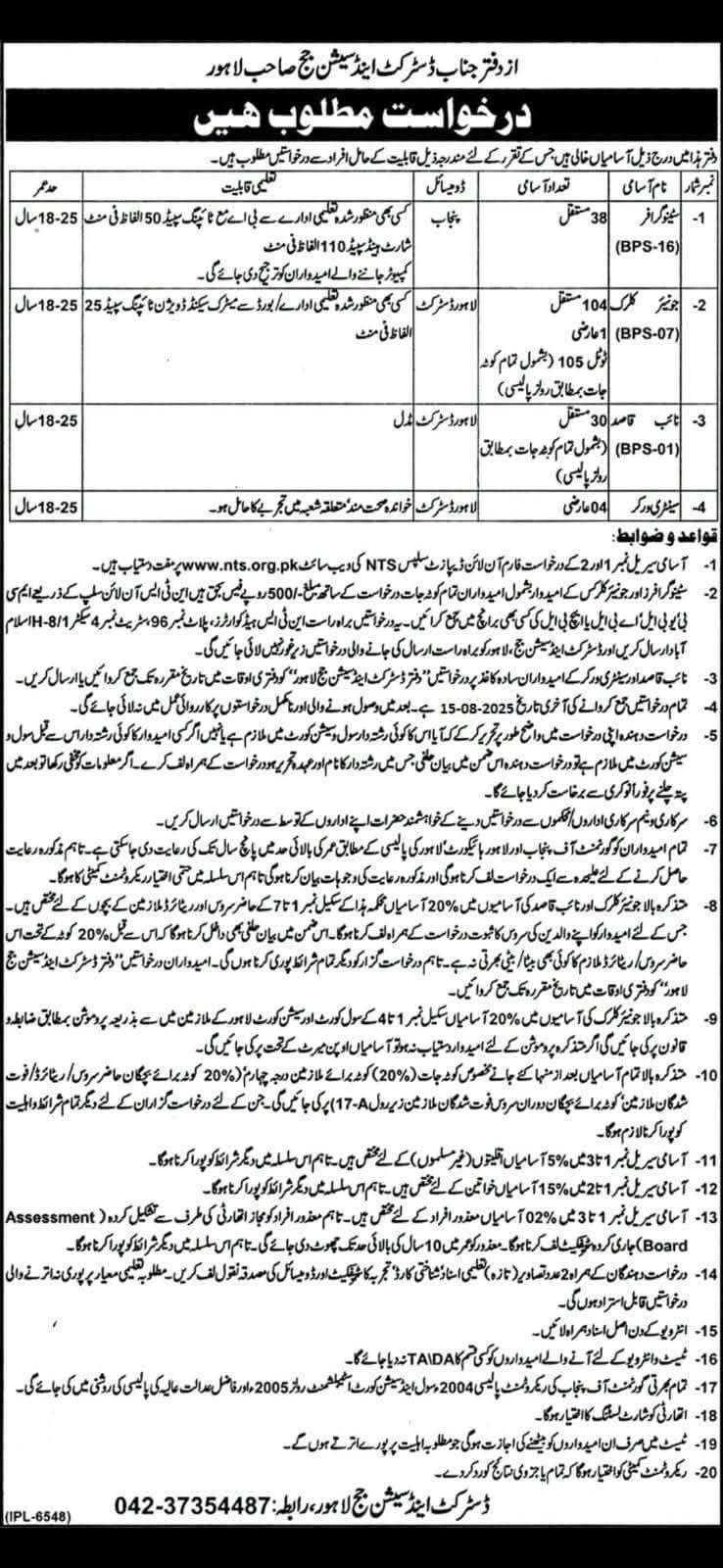 District and Session Court Jobs 2025 Advertisement