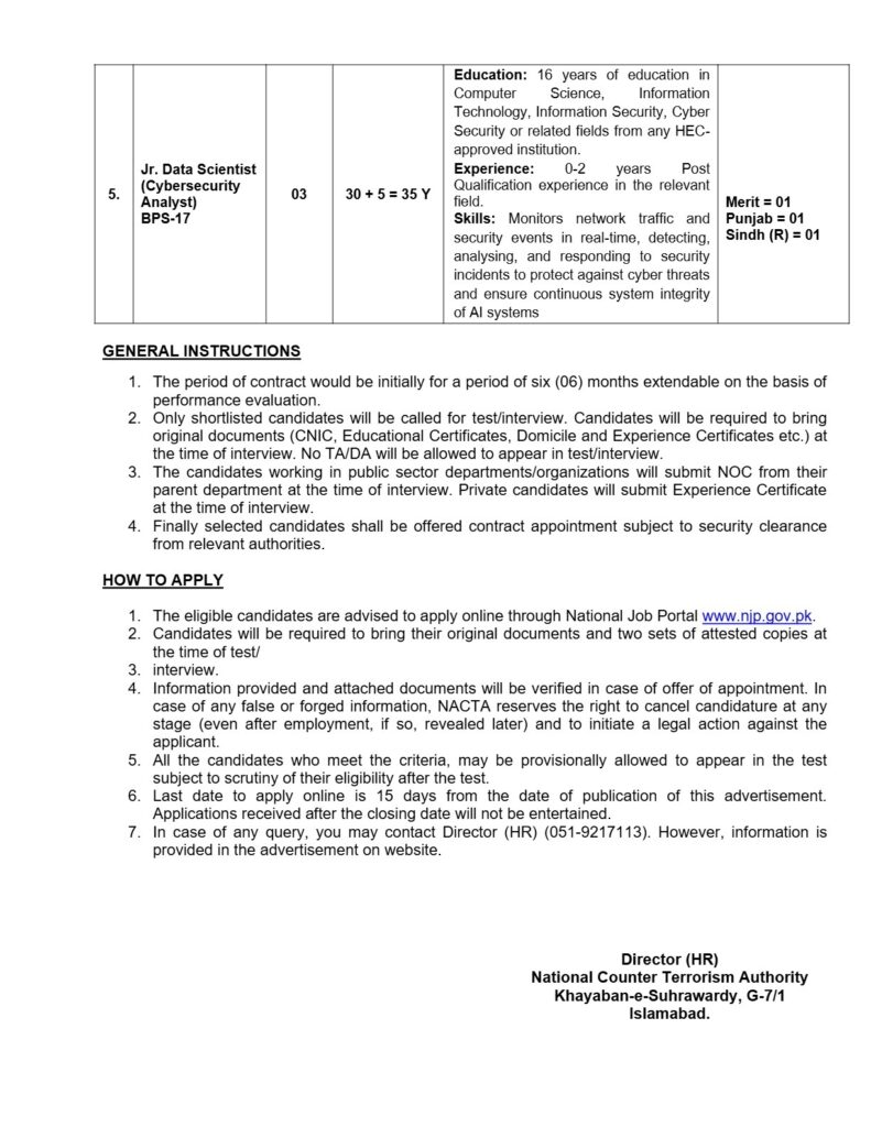 National Counter Terrorism Authority Jobs 2025