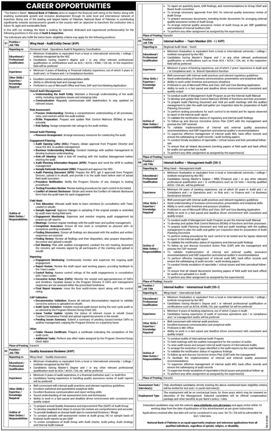 National Bank Jobs NBP Advertisement