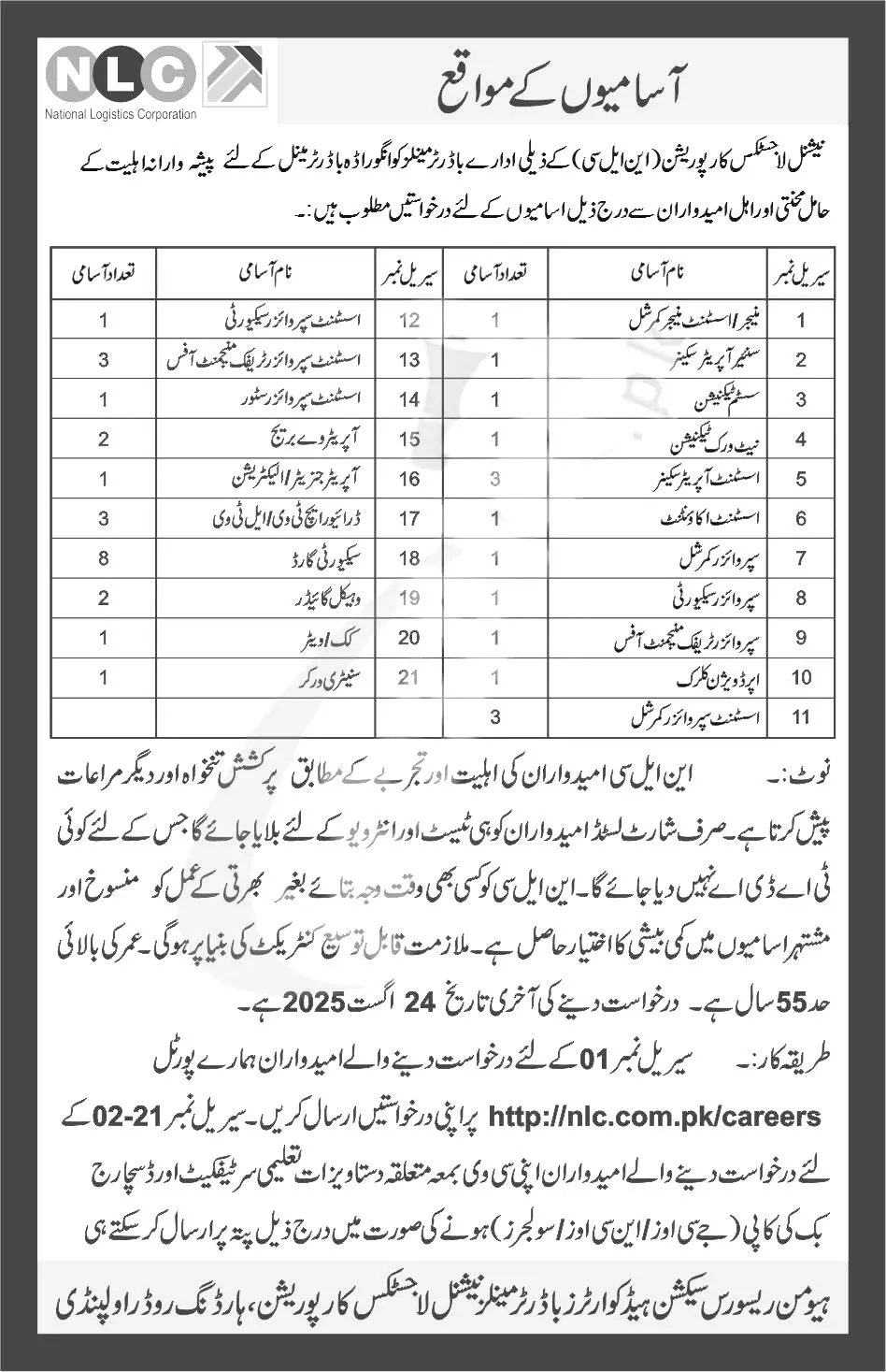 National Logistic Corporation Jobs 2025 Advertisement